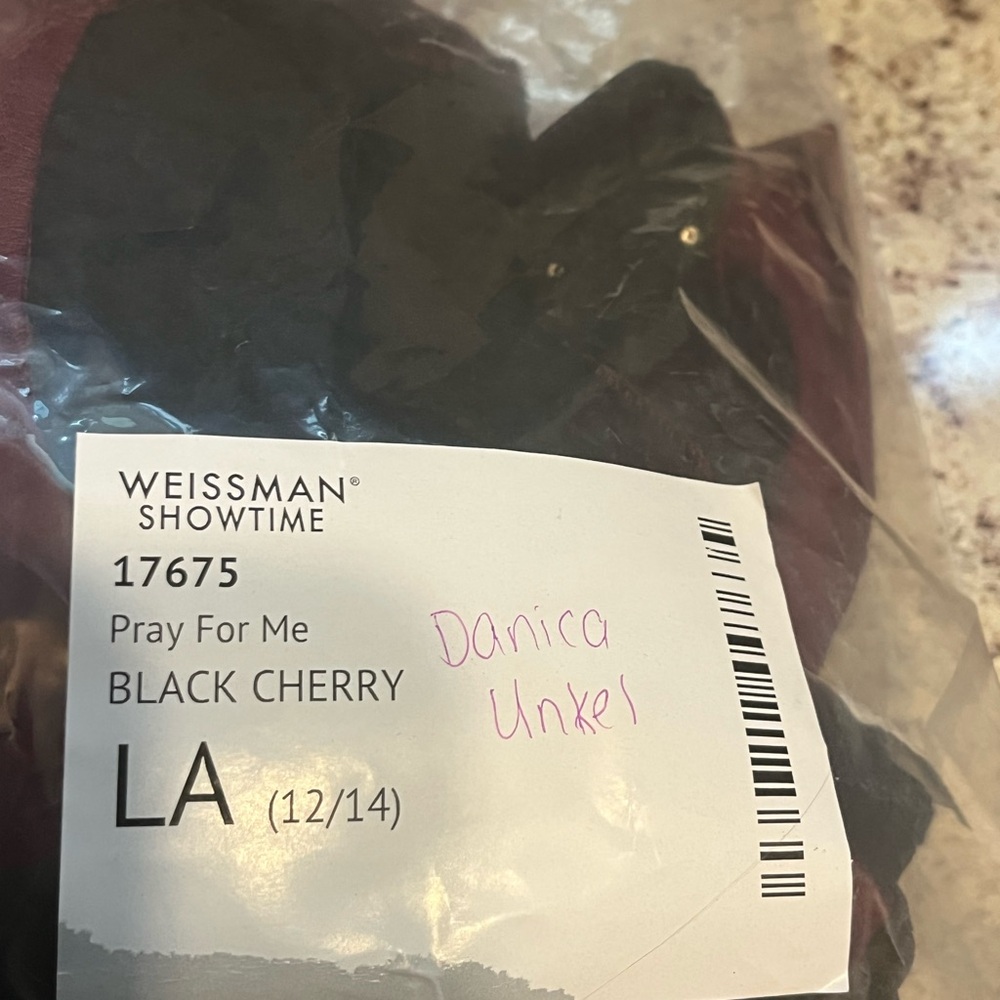 Weissman Womens Dance Costume Jogger Jumpsuit 2 Piece Pray for me Sz LA Maroon - Picture 12 of 13